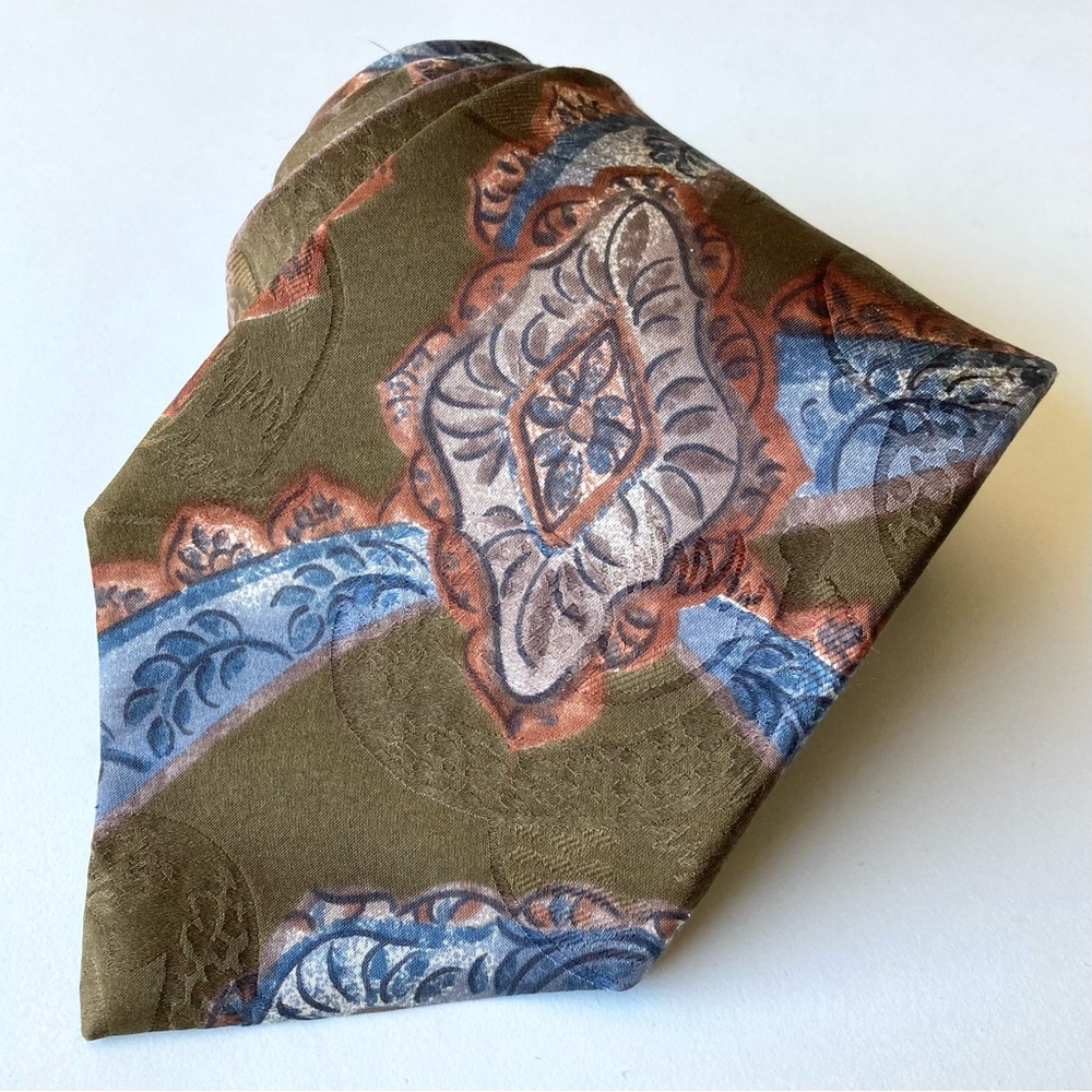 OSCAR DE LA RENTA Couture Men's Abstract Floral Silk Neck Tie Brown Pink Blue